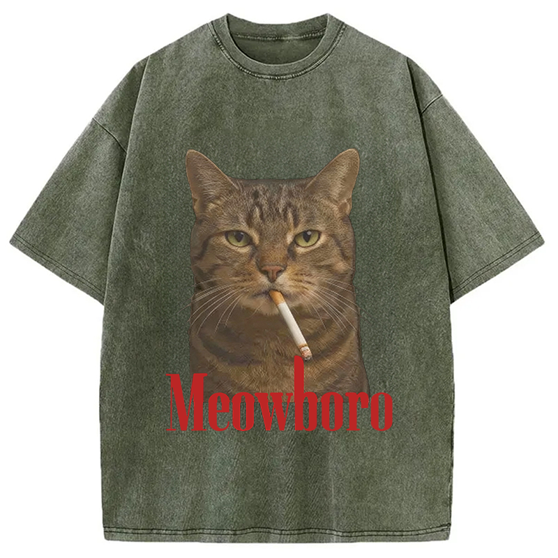 Modecanvas Funny Realistic Cat Meme Washed T-Shirt-modecanvas