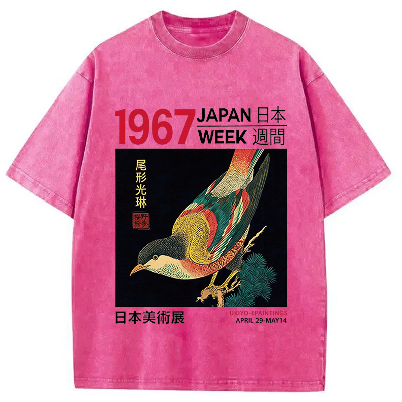 Modecanvas Bird Of Ukiyo-e DTG Printing Washed T-Shirt