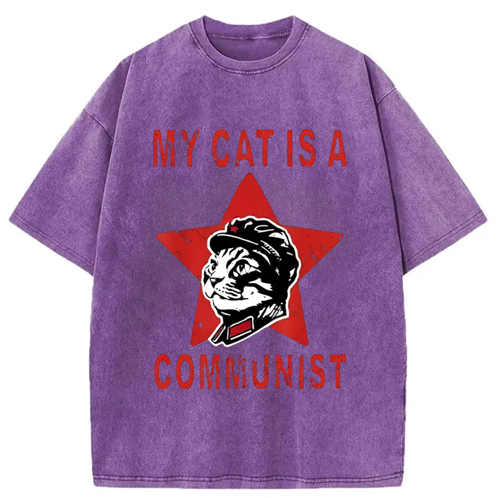 Modecanvas Funny Cat-ism Washed T-Shirt-modecanvas