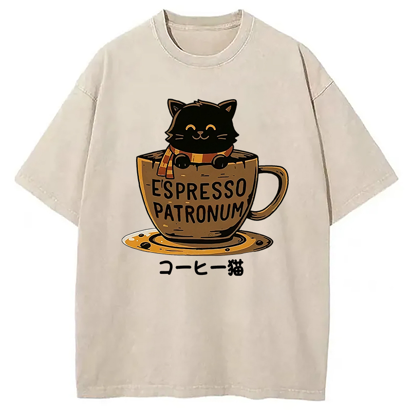 Modecanvas Cat In A Coffee Cup Washed T-Shirt