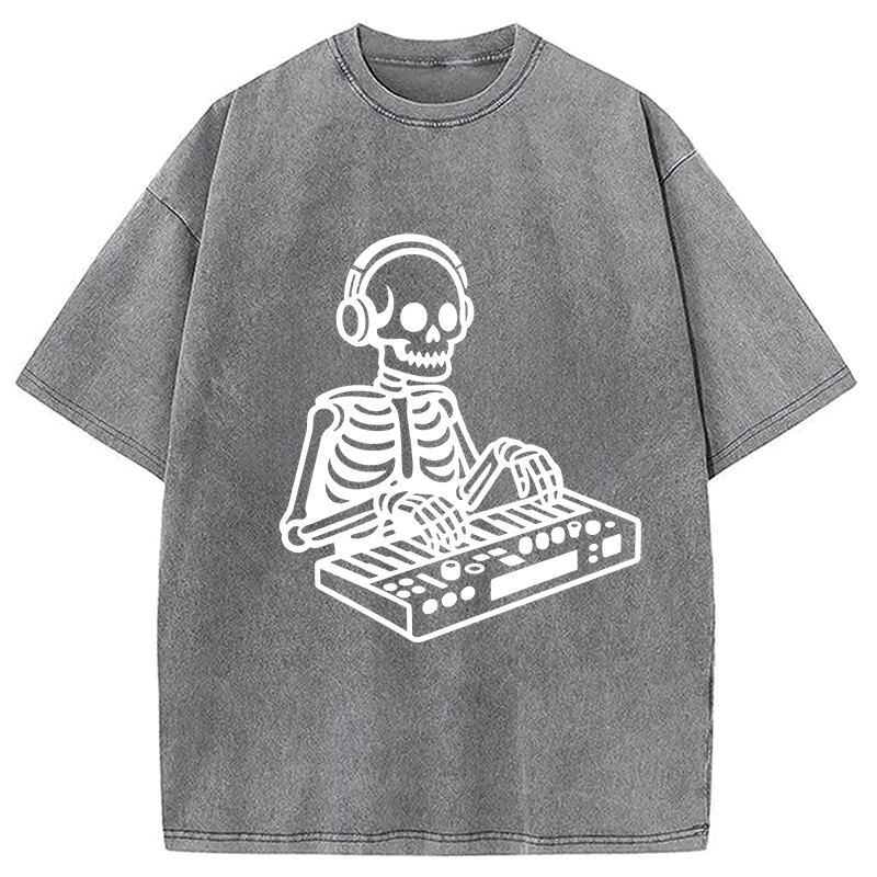 Modecanvas Skeleton Playing The Music Washed T-Shirt