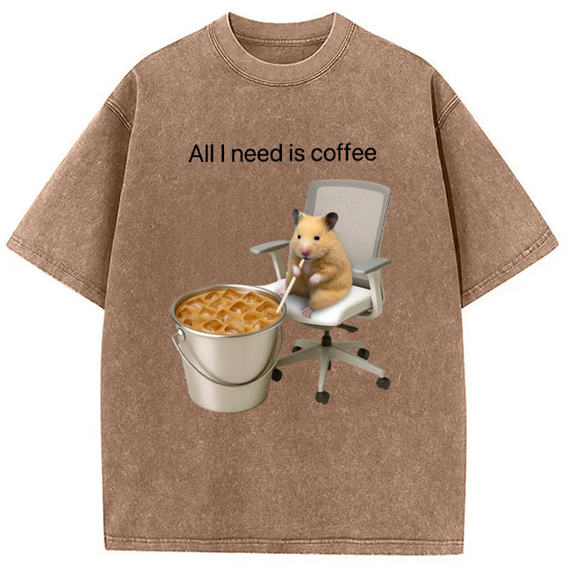 Modecanvas All I Need Is Coffee Meme Washed T-Shirt