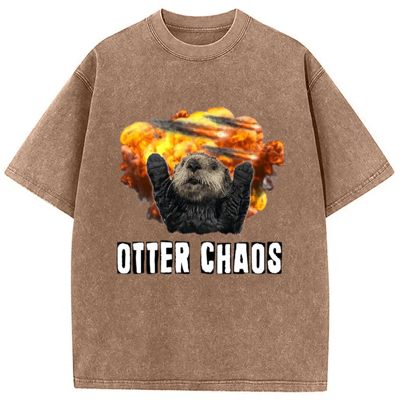 Modecanvas Otter Chaos Washed T-Shirt-modecanvas