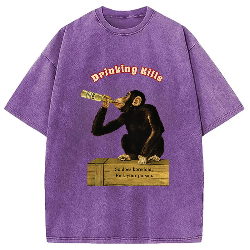 Modecanvas Drinking Kills Monkey Washed T-Shirt