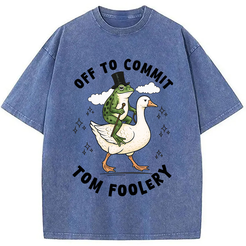 Modecanvas Frog Riding Goose Funny Sarcastic Meme Washed T-Shirt-modecanvas
