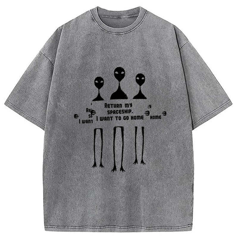 Modecanvas I Want To Go Home DTG Printing Washed T-Shirt-modecanvas