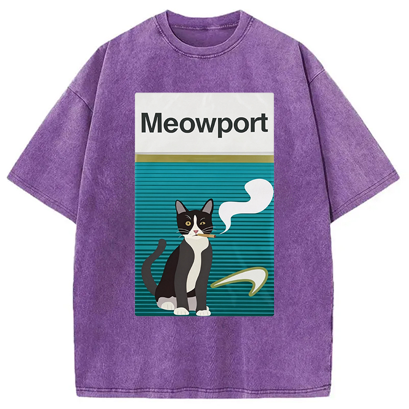 Modecanvas Meowport Funny Cat DTG Printing Washed T-Shirt