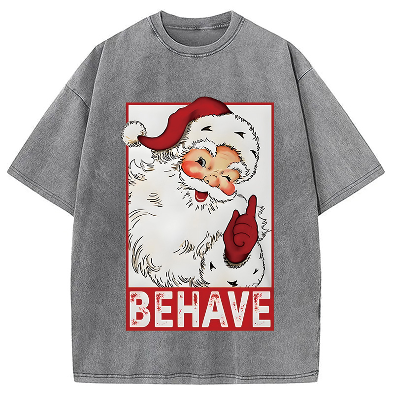 Modecanvas Christmas Santa Behave Funny Washed T-Shirt
