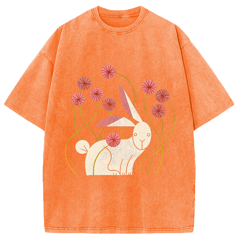 Modecanvas Rabbit and Wildflowers DTG Printing Washed T-Shirt