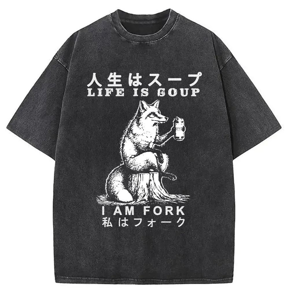 Modecanvas Life Is Soup I Am Fork Funny Washed T-Shirt