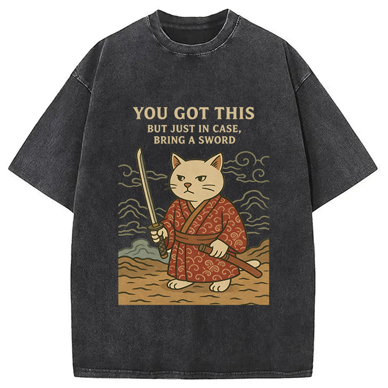 Modecanvas You Got This Japanese Cat DTG Printing Washed T-Shirt