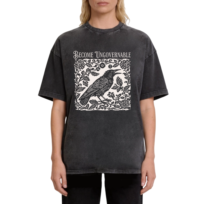 Modecanvas Become Ungovernable Bird DTG Printing Washed T-Shirt