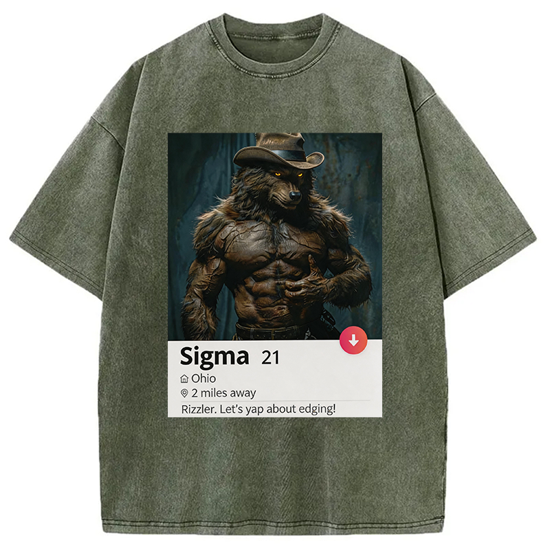 Modecanvas Sigma Werewolf Meme DTG Printing Washed T-Shirt