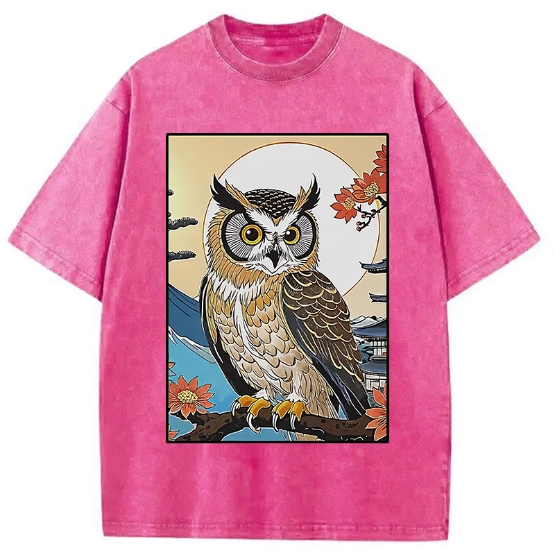 Modecanvas Owl Ukiyo-e Washed T-Shirt
