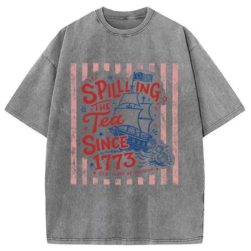 Modecanvas Striped Spilling The Tea Since 1773 DTG Printing Washed T-Shirt