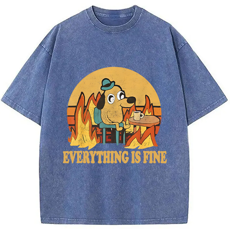 Modecanvas Everything Is Fine Dog Meme Washed T-Shirt