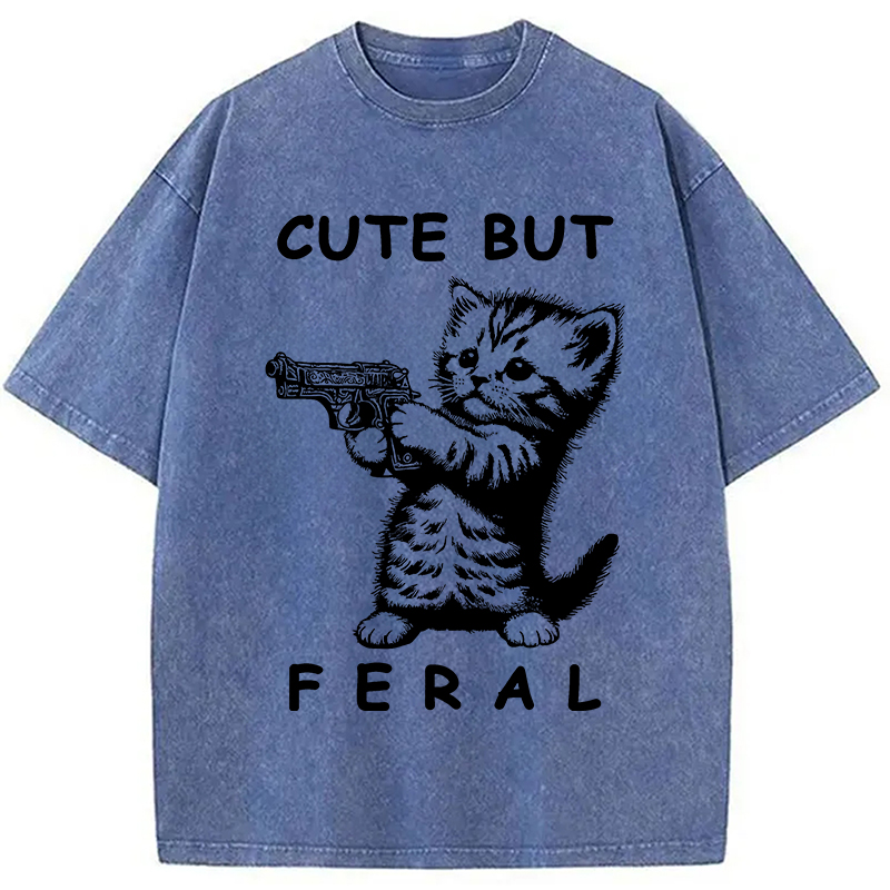 Modecanvas Ferocious Cat Washed T-Shirt
