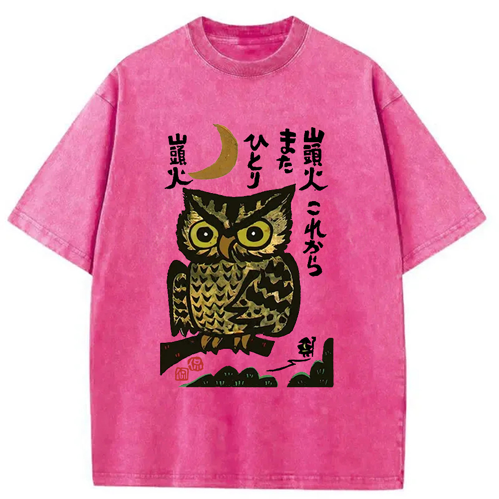 Modecanvas Woodcut Owl Washed T-Shirt