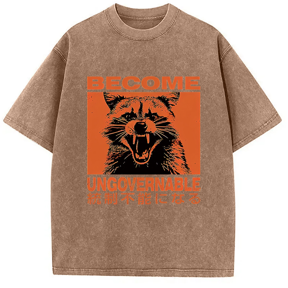 Modecanvas Ungovernable Raccoon Washed T-Shirt-modecanvas