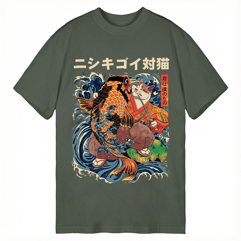 Modecanvas Koi vs. Cat DTG Printing Classic T-Shirt-modecanvas