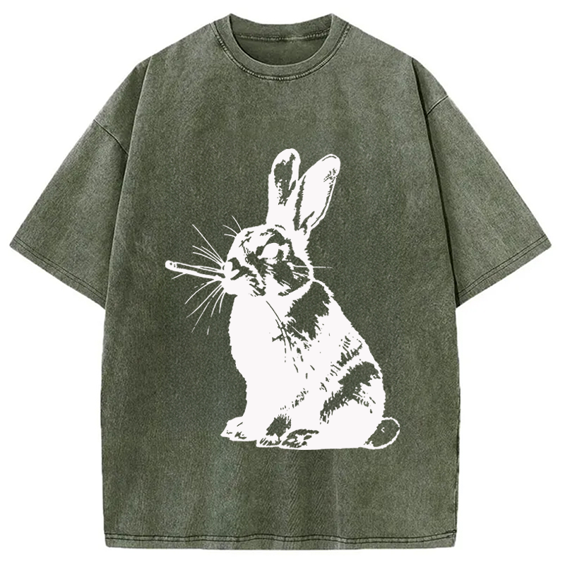 Modecanvas Funny Rabbit Smoking DTG Printing Washed T-Shirt