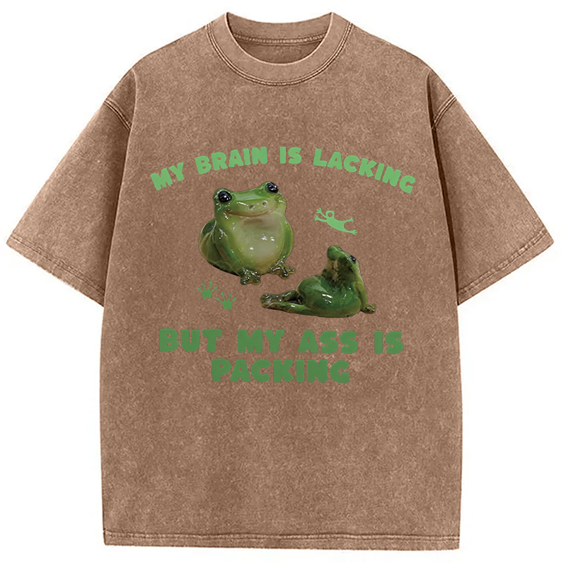 Modecanvas My Brain Is Lacking Funny Frog Meme DTG Printing Washed T-Shirt