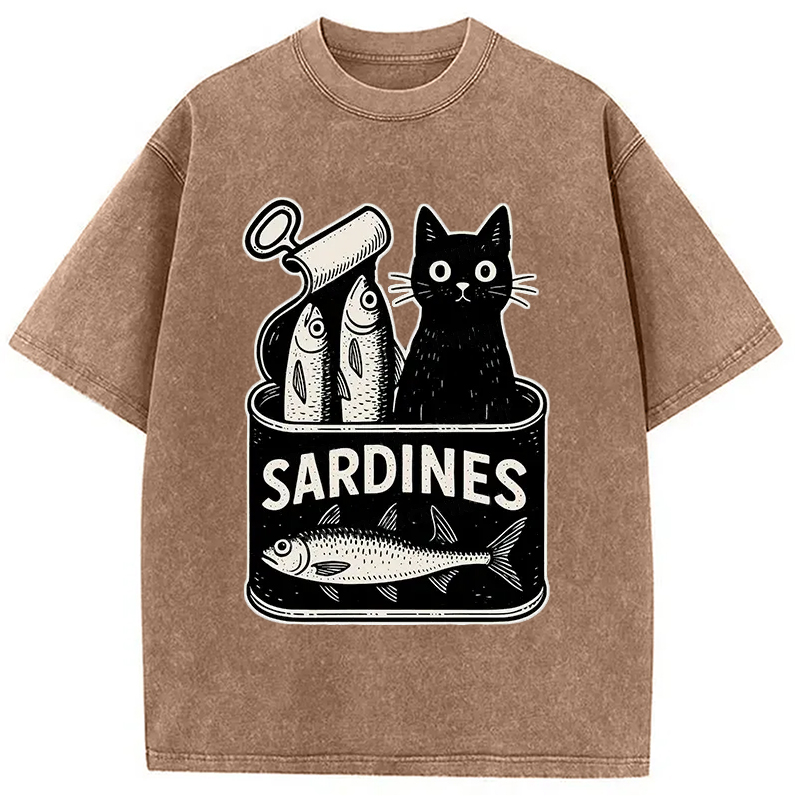 Modecanvas Cat And Canned Fish Washed T-Shirt