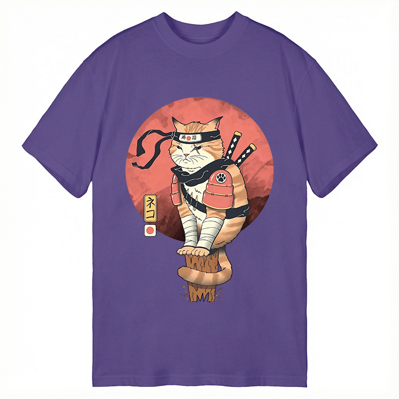 Modecanvas Bloodmoon Samurai Cat DTG Printing Classic T-Shirt-modecanvas