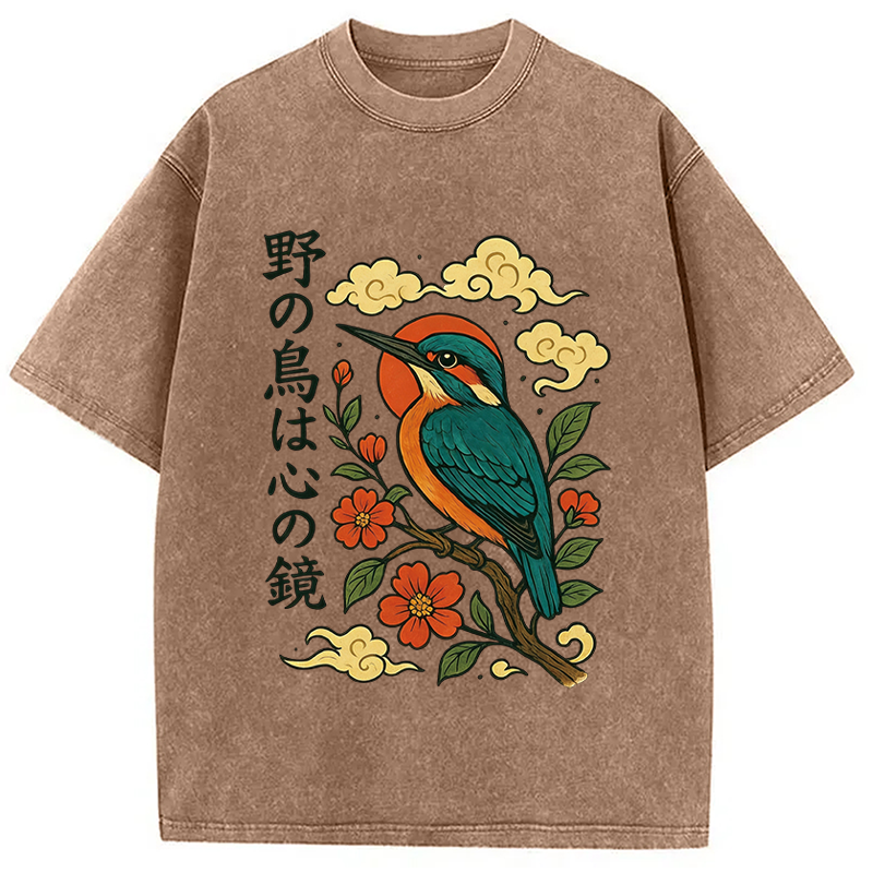 Modecanvas Japanese Kingfisher DTG Printing Washed T-Shirt