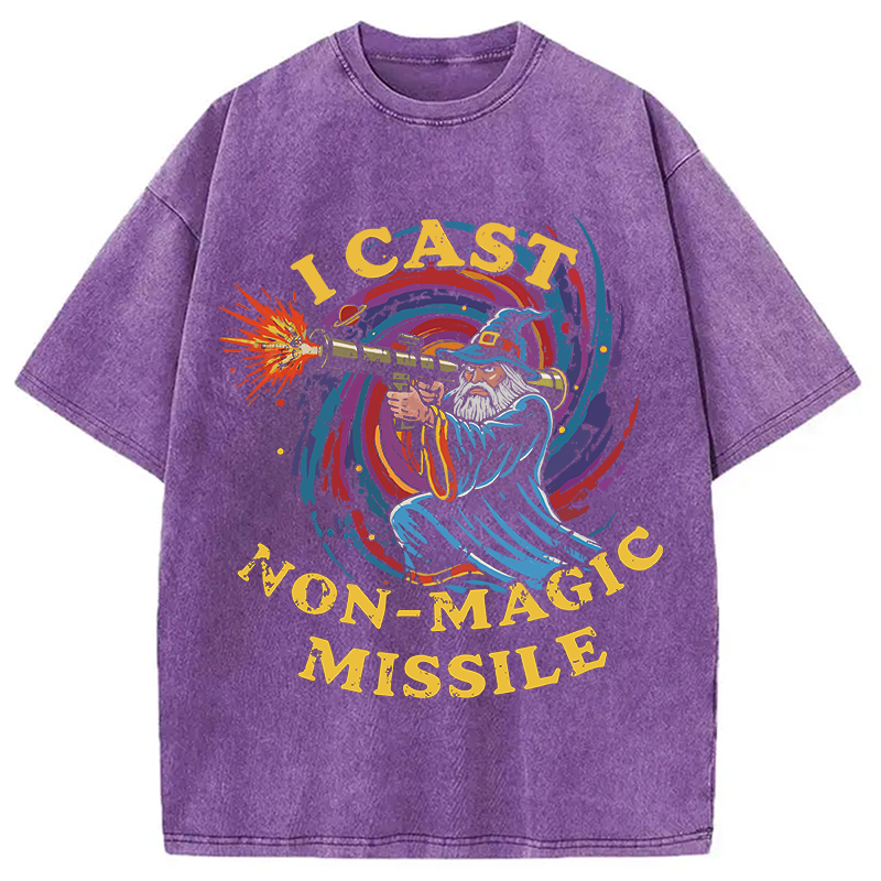 Modecanvas I Cast Non-Magic Missile Funny Wizard Parody Meme DTG Printing Washed T-Shirt