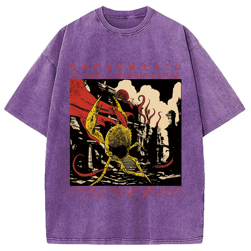 Modecanvas My Inner Warrior Crab Funny Vintage Washed T-Shirt
