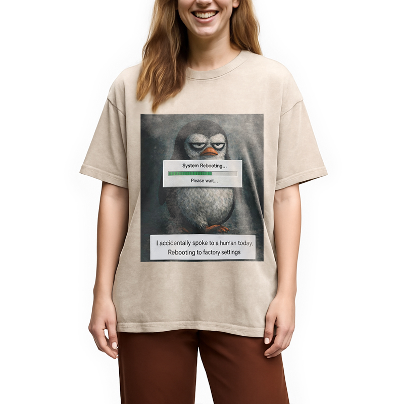 Modecanvas Sleepy Penguin Meme DTG Printing Washed T-Shirt