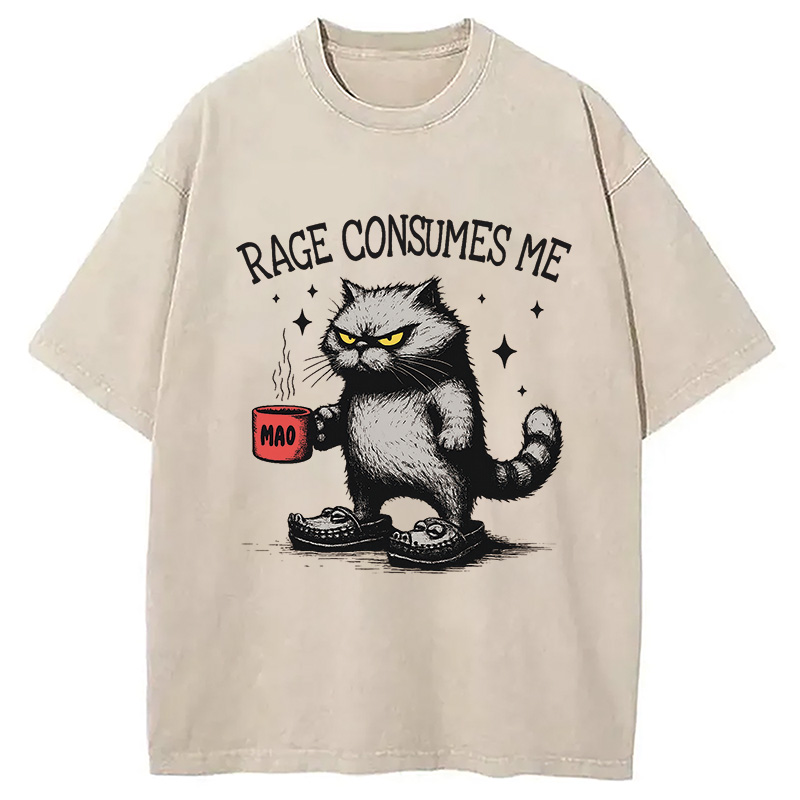 Modecanvas Rage Consumes Me Cat Washed T-Shirt
