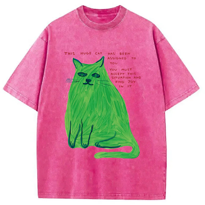 Modecanvas his Huge Cat DTG Printing Washed T-Shirt