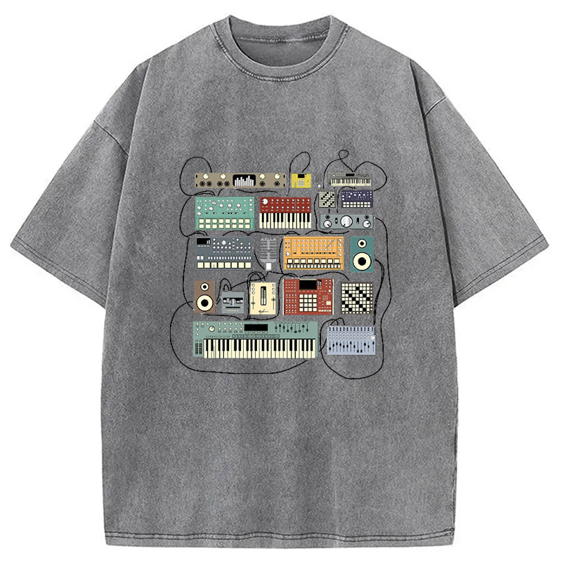 Modecanvas Electronic Musician Synthesizer and Drum Machine Dj Washed T-Shirt