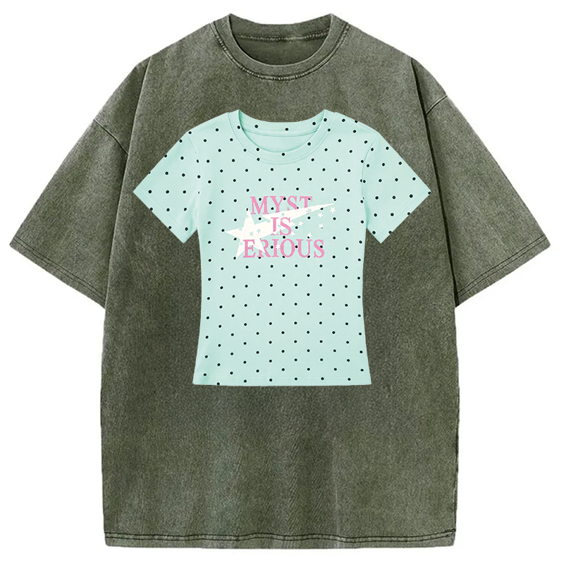 Modecanvas Mint Polka Dot Shirt Of DTG Printing Washed T-Shirt