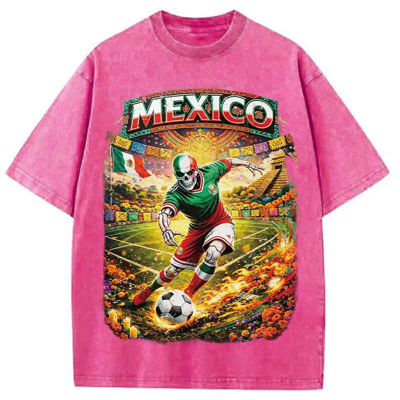 Modecanvas Mexico Skull Soccer DTG Printing Washed T-Shirt