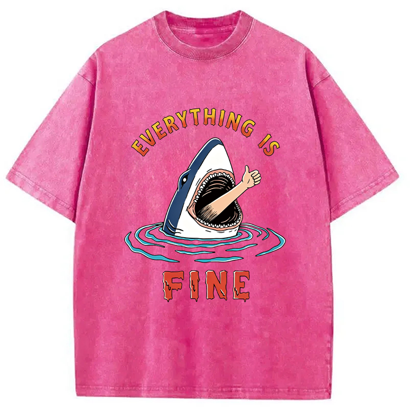 Modecanvas Everything Is Fine Shark DTG Printing Washed T-Shirt