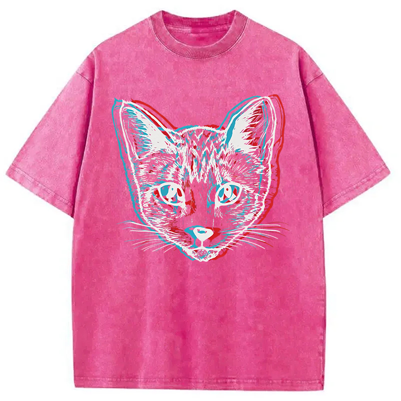 Modecanvas Psychedelic Weirdcore Cat DTG Printing Washed T-Shirt