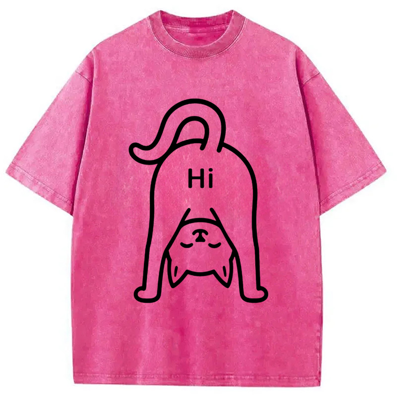 Modecanvas The Cat Says Hi Washed T-Shirt