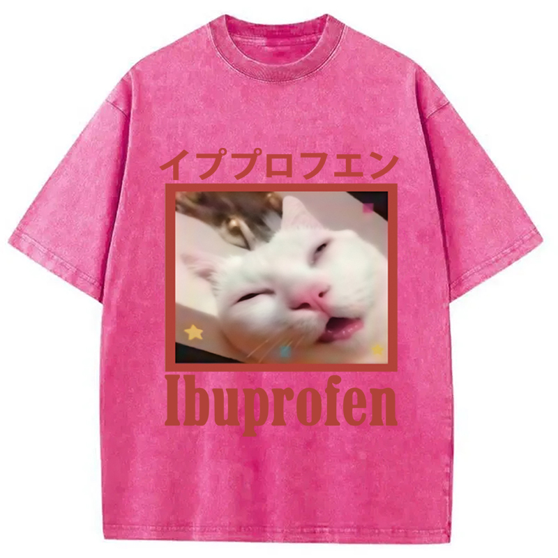 Modecanvas Ibuprofen Meme Cat Washed T-Shirt