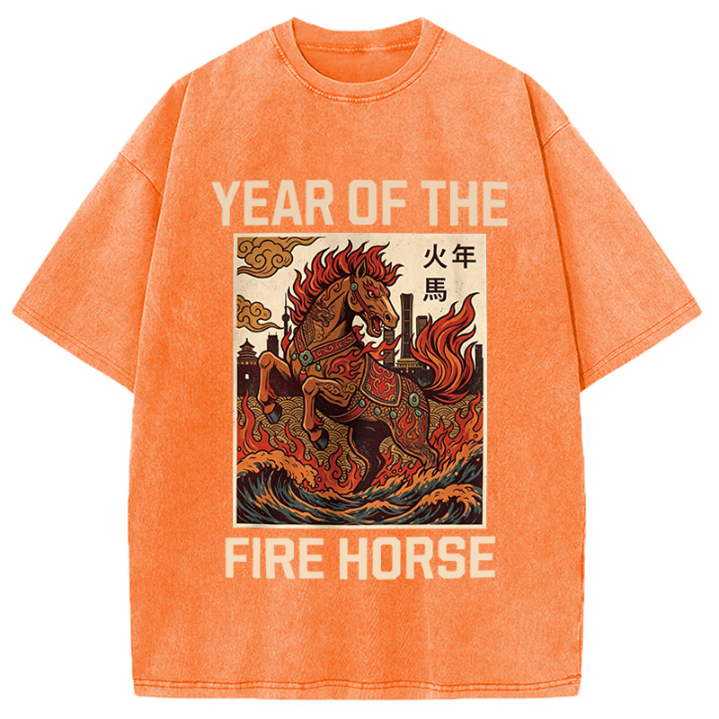 Modecanvas Year Of The Fire Horse DTG Printing Washed T-Shirt