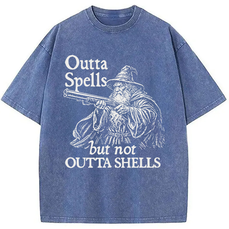 Modecanvas Funny Wizard Gun DTG Printing Washed T-Shirt-modecanvas