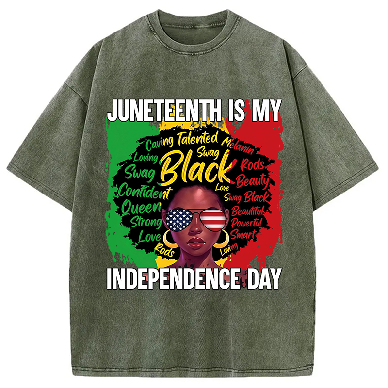 Modecanvas Juneteenth My Independence Day DTG Printing Washed T-Shirt