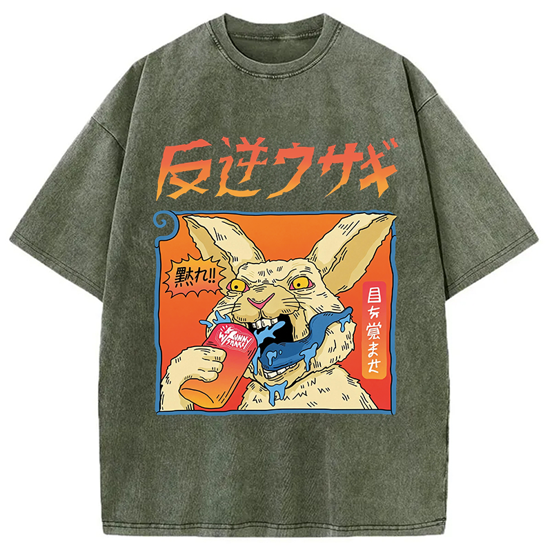 Modecanvas Rebellious Rabbit DTG Printing Washed T-Shirt