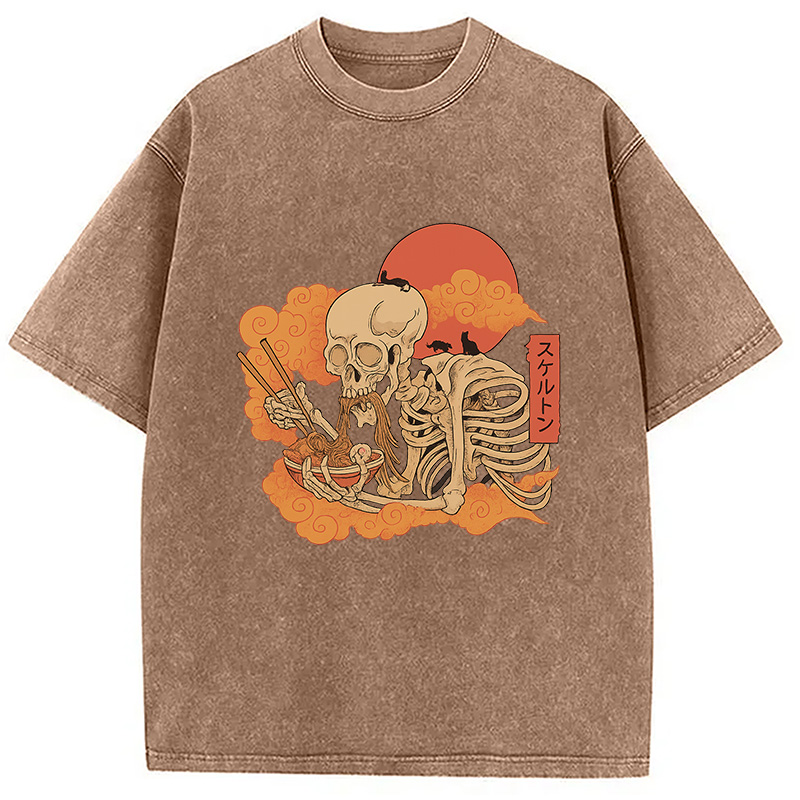 Modecanvas Yokai Ramen and Cats Washed T-Shirt