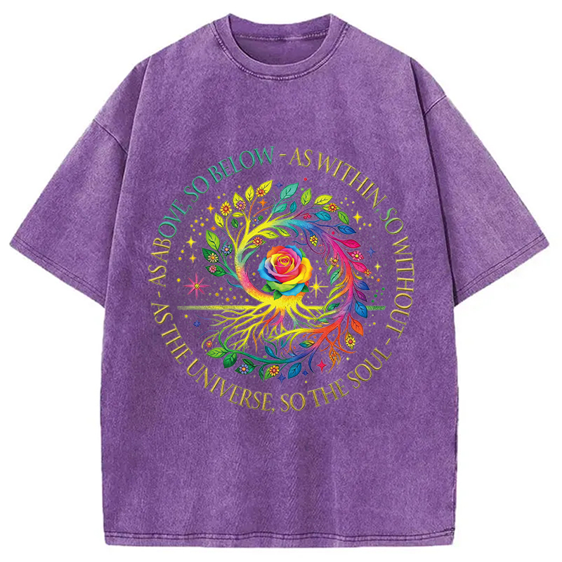 Modecanvas Rainbow Tree Cosmic Spiral DTG Printing Washed T-Shirt