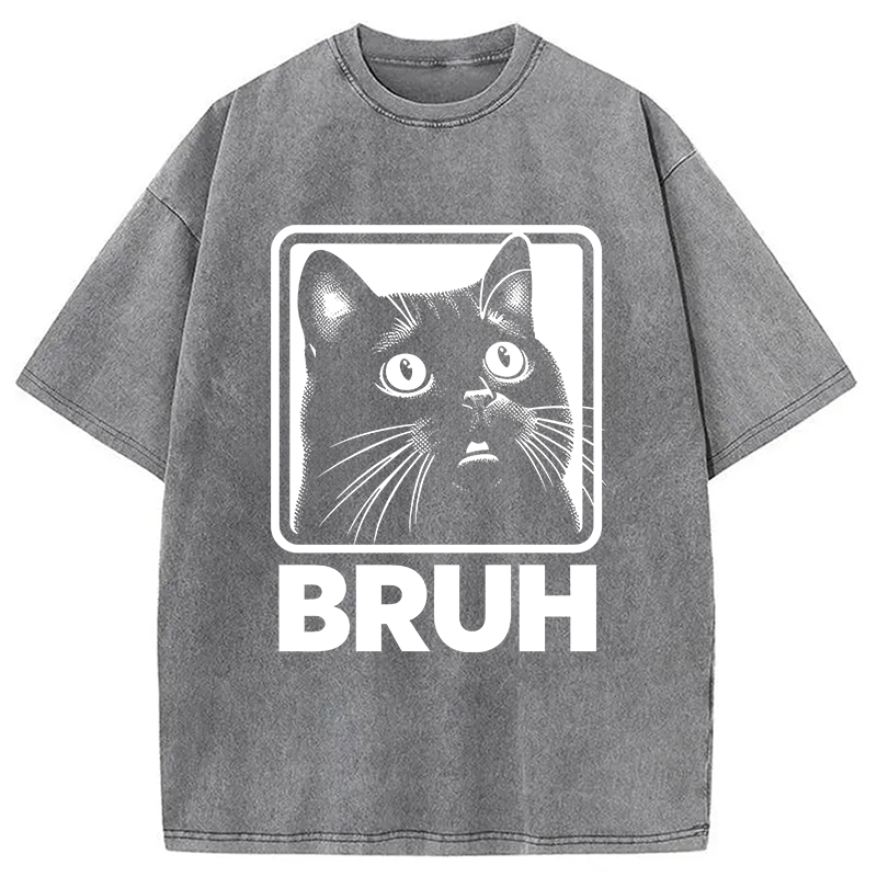 Modecanvas BRUH Cat Washed T-Shirt-modecanvas