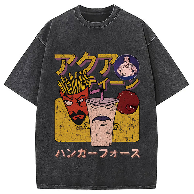Modecanvas Aqua Teen Hunger Force Japanese Retro Washed T-Shirt-modecanvas