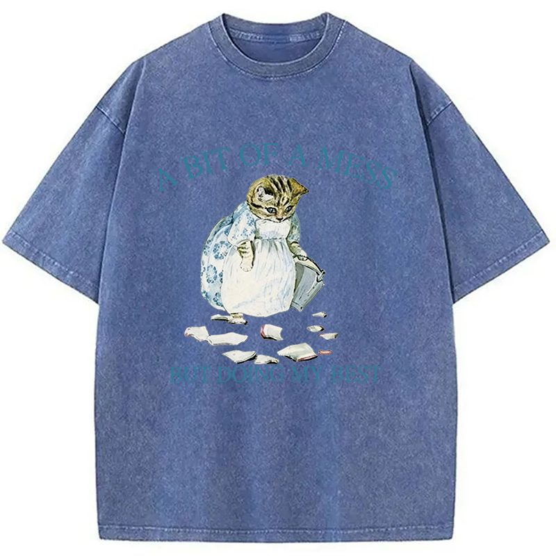 Modecanvas A Bit Of Mess But Doing My Best Cat DTG Printing Washed T-Shirt